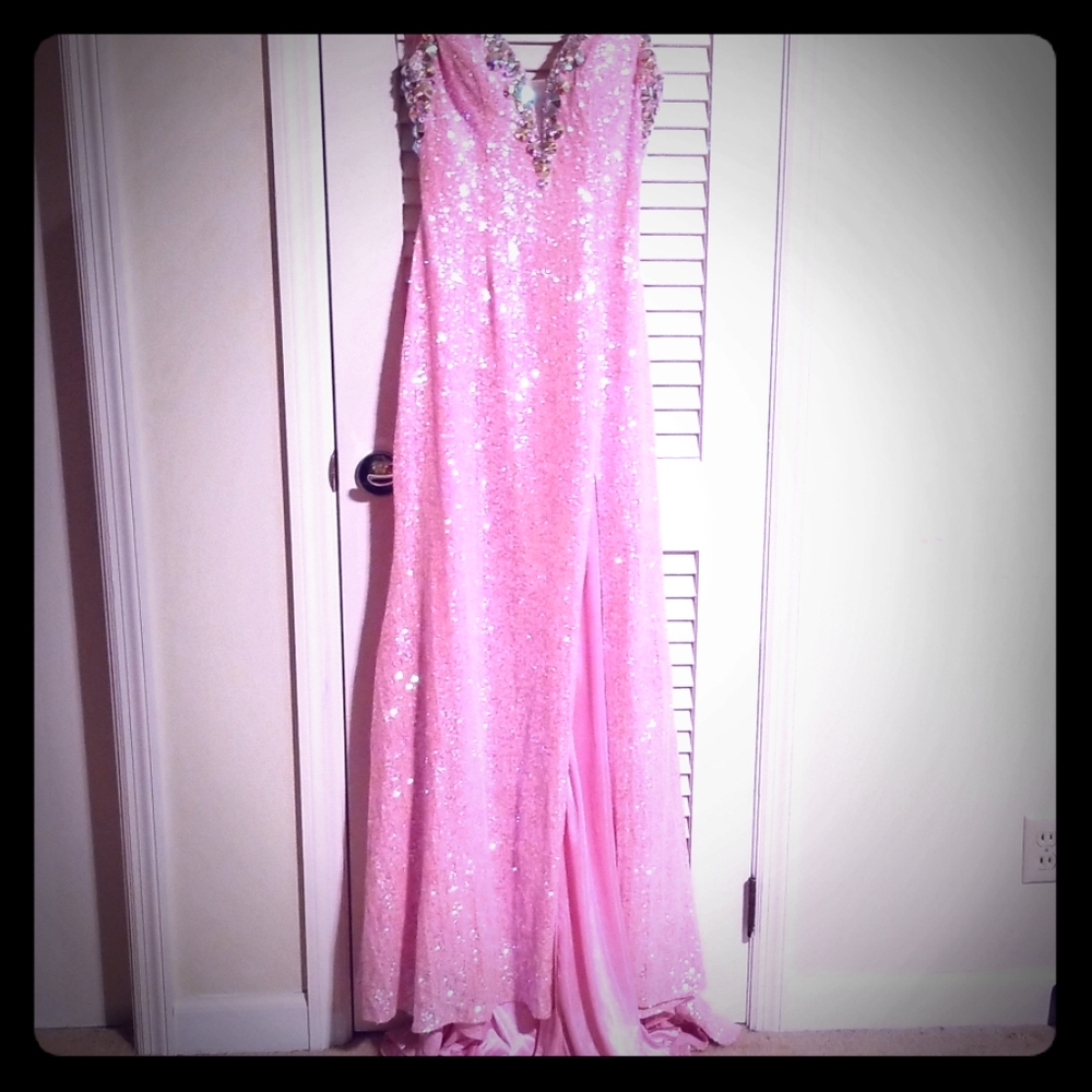 Pink Sequins Prom Dress Long Split